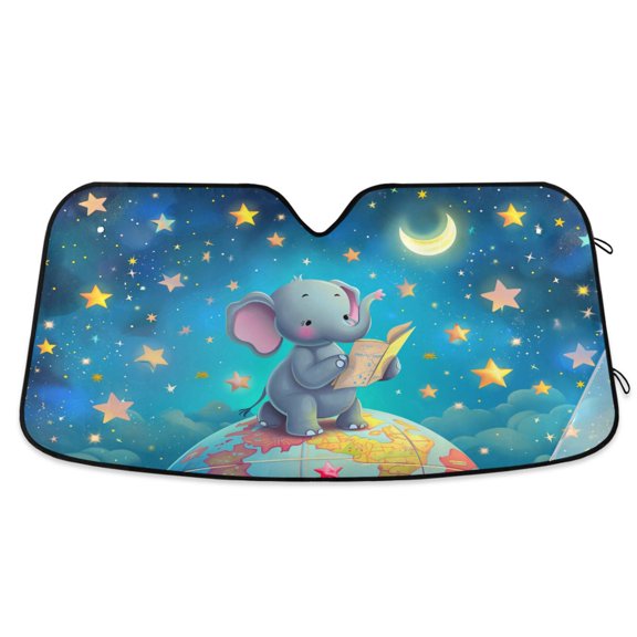 Elephant on Earth Car Windshield Sun Shade Foldable Car Front Window Visor Heat and UV Protection 53x23.5