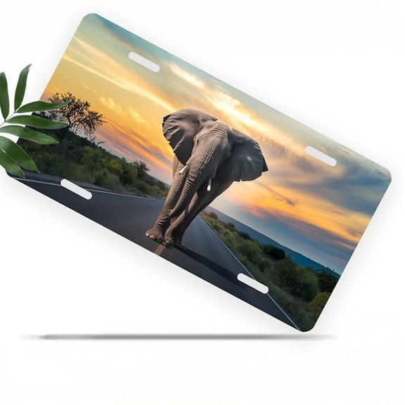 Elephant on the Road Funny Personalized License Plate Rust-proof Stainless Steel Metal License Plate Suitable For Men And Women 12.2" x 6.2"