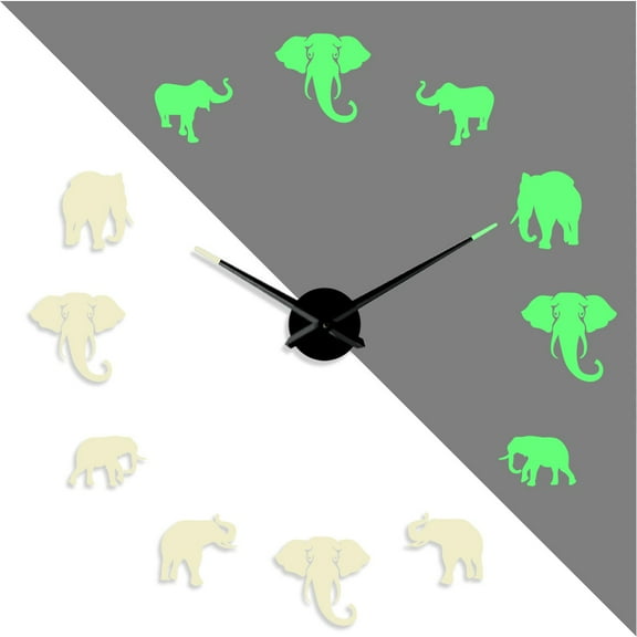 Elephant silhouette DIY Different Luminous Frameless Wall Clock Home Decor Modern Design Animal lovers Gift - 27 inch