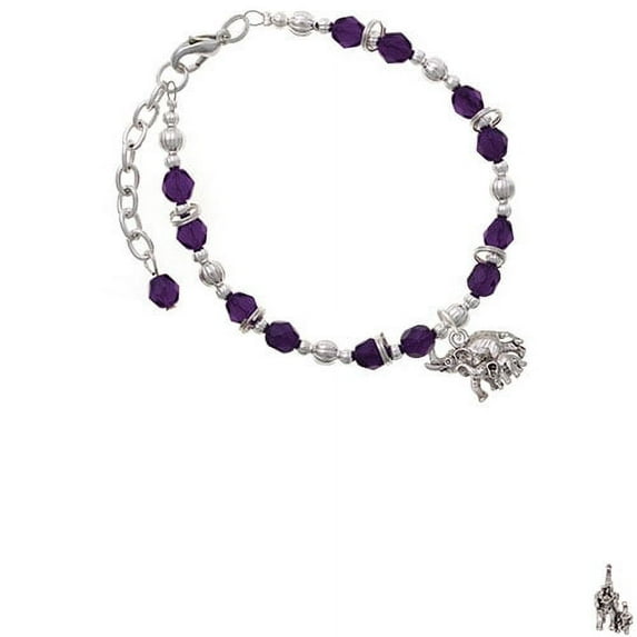 Elephant with Baby Purple Beaded Bracelet