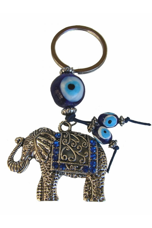 Elephant with Blue Evil Eye Protection Keychain