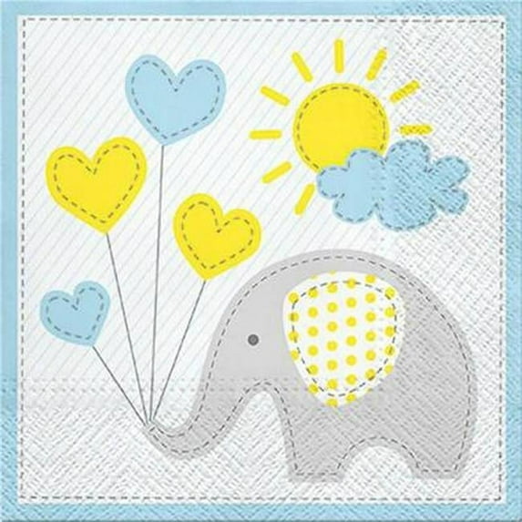 Elephant with Blue & Yellow Heart Balloons Napkins - Pack of 20