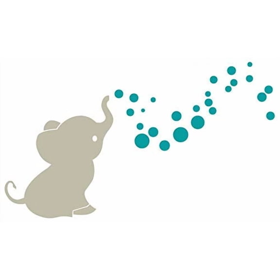 Elephant with Bubbling Dots Vinyl Wall Art Decals Stickers for Baby Nursery Décor, Warm Gray-Teal, 36x20 …