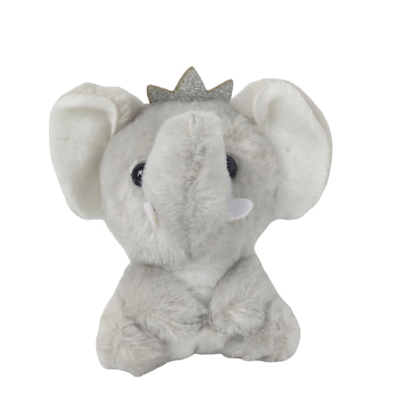 Elephant with Crown Plush – Soft Grey Stuffed Animal with Silver Tiara for Royal Theme Room Decor & Special Occasion Gifting