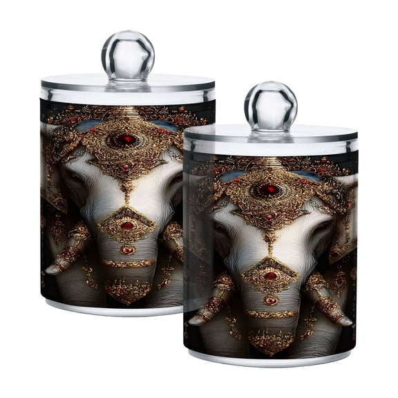 Elephant with Elegant Decoration Translucent Plastic Cans Storage Canisters with Lid Set of 2