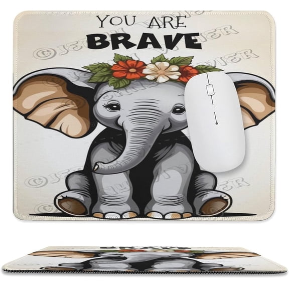 Elephant with Inspiring Positive Quotes Printed Mouse Pad, 10"x12", Non-Slip Rubber Base MousePads for Home Office Laptop