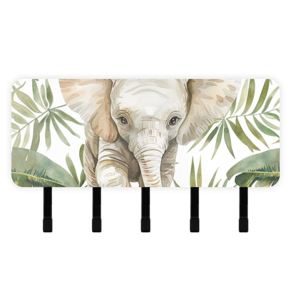 Elephant with Leaves Mail Holder Organizer Wall Mount with Shelf Key Holder Key Rack with 5 Key Hooks for Wall Decorative
