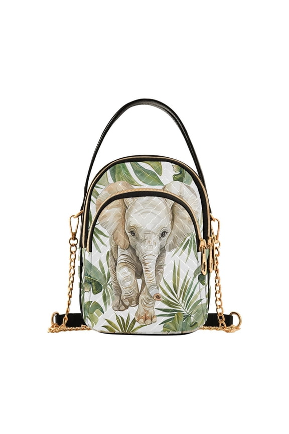 Elephant with Leaves Women Quilting Handbags Shoulder Bag Cross Body Bag with Crossbody Strap Hobo Bags Chain Strap