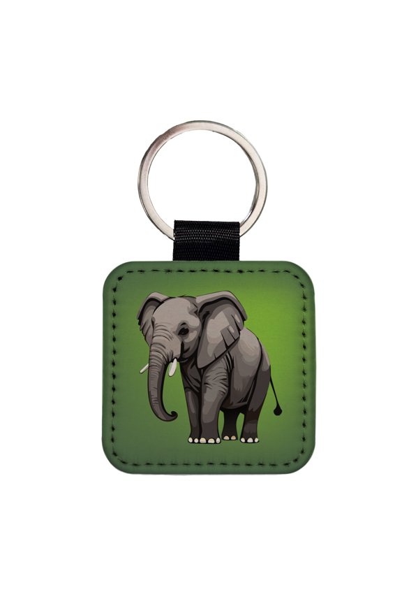 Elephant with Tusks Majestic Faux Leather Square Keychain