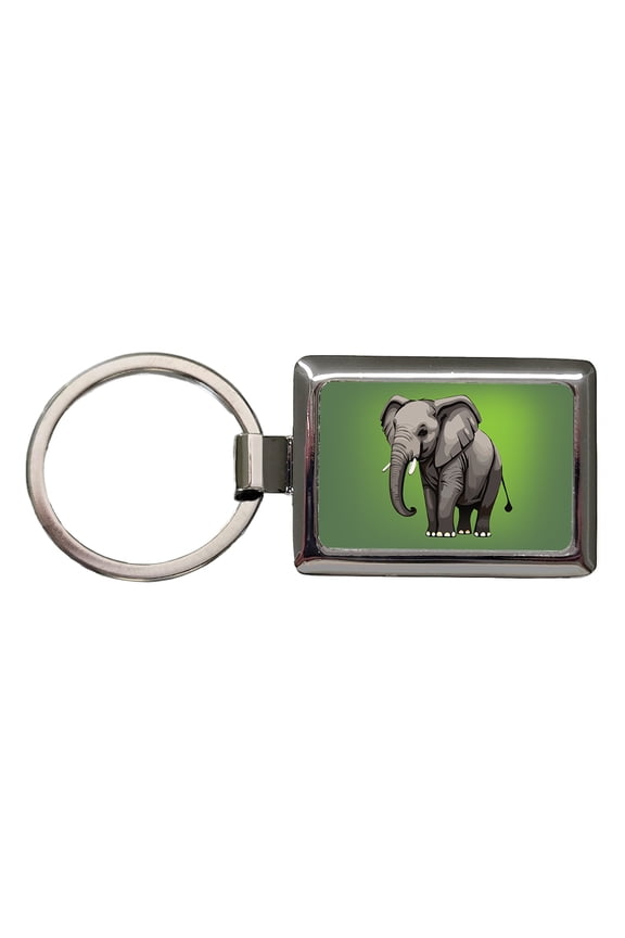 Elephant with Tusks Majestic Metal Rectangle Keychain