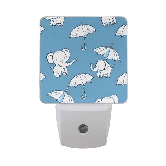 Elephantas with Umbrellas LED Night Light with Smart Sensor Plug Into Wall Dusk to Dawn 2 packs