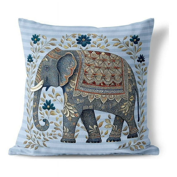 Elephantine Delight Throw Pillow with Removable Cover in Blue 20x20