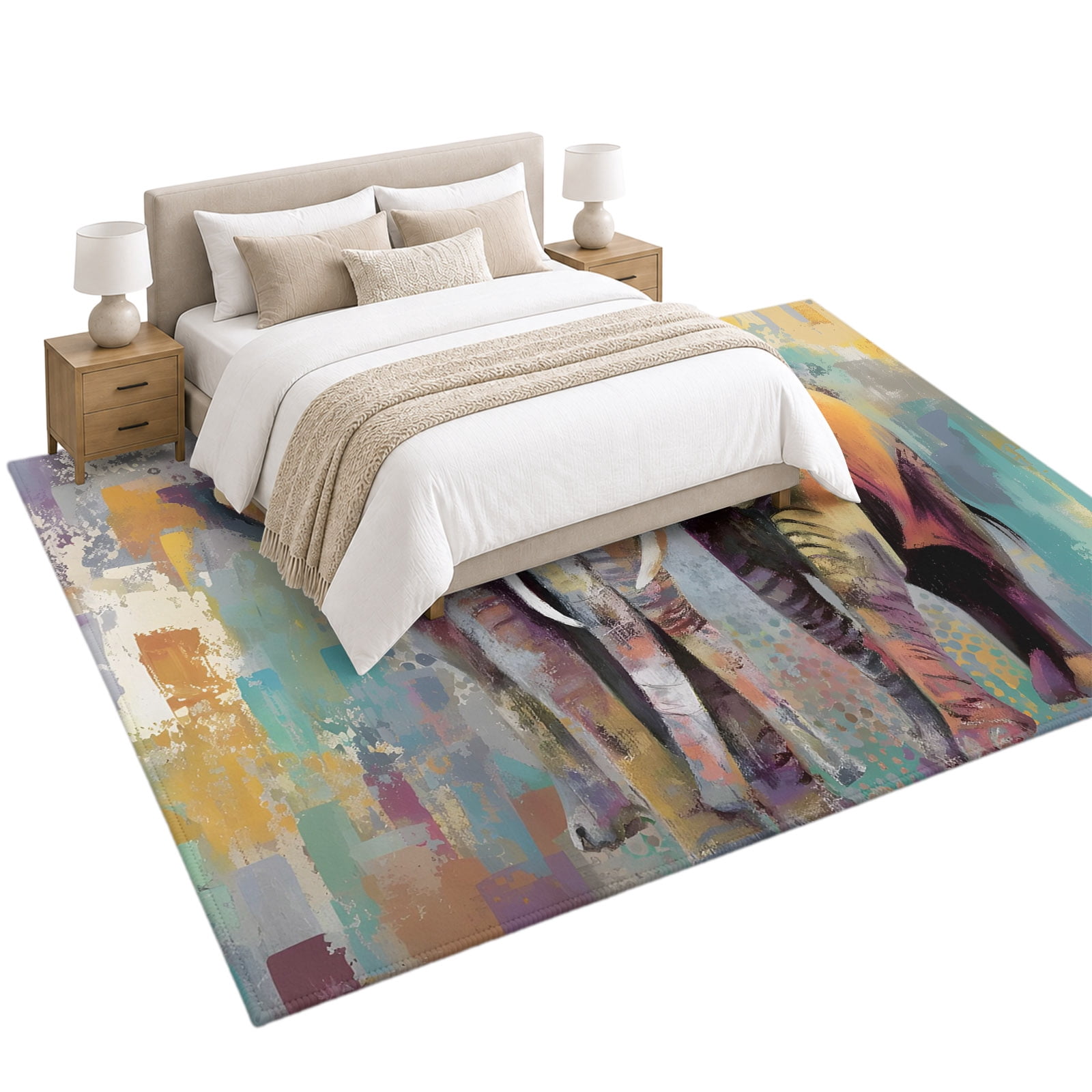 Elephants Area Rug 6'x9', Abstract Splatters Bohemian Soft Mat Non-Slip ...