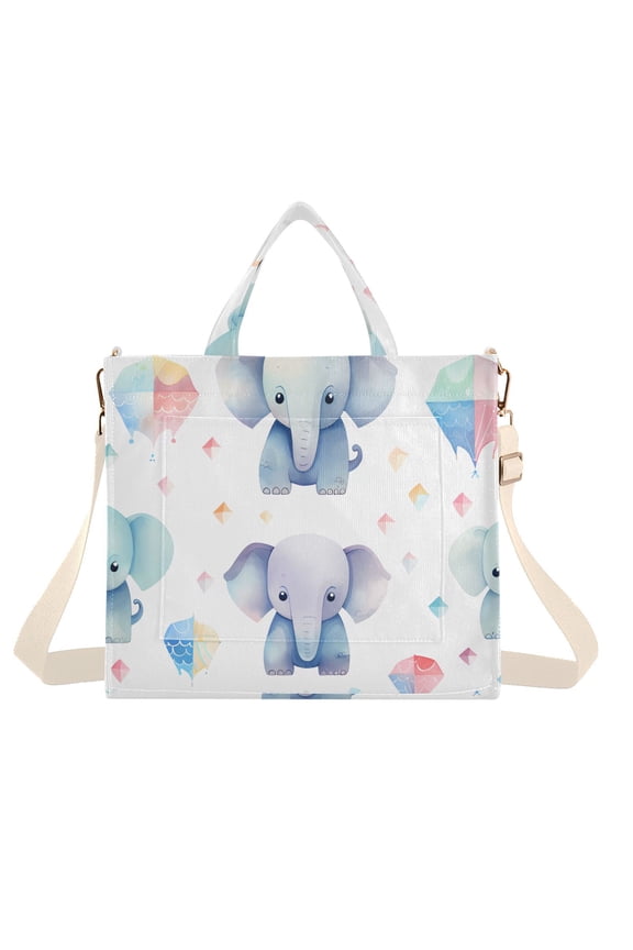 Elephants Ballon Corduroy Tote Bag Handbag Large Messenger Bag Shoulder Crossbody Zipper Bag Purse