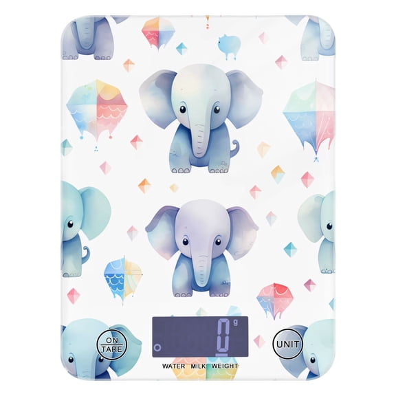 Elephants Ballon Food Scale Digital Kitchen Scale Waterproof Tempered Glass Tare Function 11 lb for Baking Cooking Meal Prep