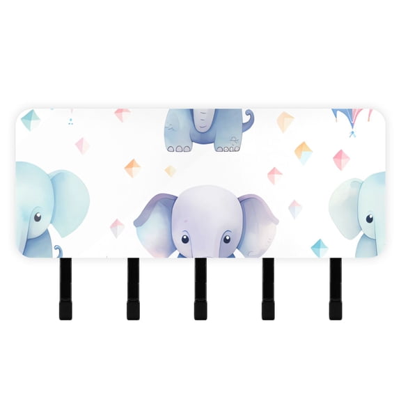 Elephants Ballon Mail Holder Organizer Wall Mount with Shelf Key Holder Key Rack with 5 Key Hooks for Wall Decorative