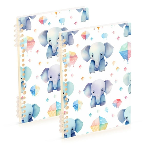 Elephants Ballon Ring Binder Notebook Journey Note Diary College Ruled Spiral Notebook Study Loose Leaf Paper A5 60 Pages