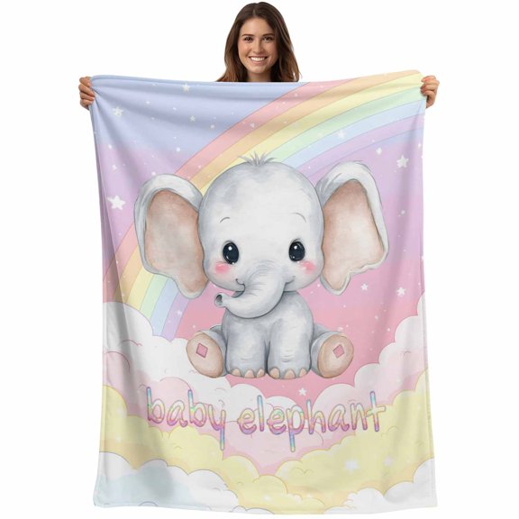 Elephants Blanket Soft Cozy Warm Throw Blanket for Couch, Plush Fuzzy Flannel Fleece Blankets for Sofa, Cute Rainbow Clouds Pink Purple Bed Blankets Lightweight Gifts for Women, 50"x60"