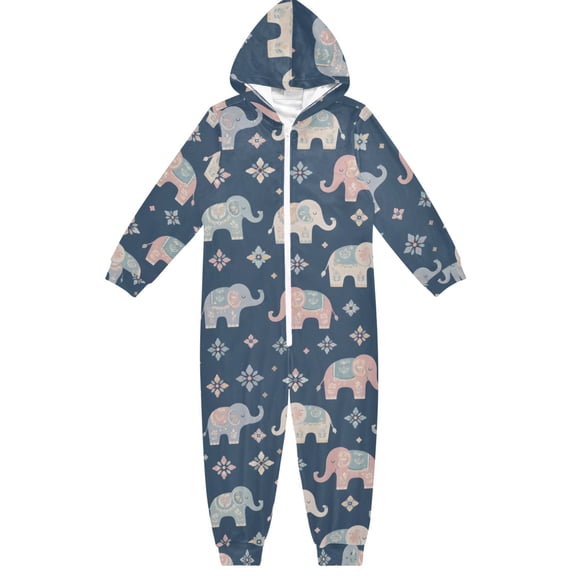 Elephants Boys & Girls Hooded One-Piece Pajamas Warm Crystal velvet Hooded Long Sleeve Loungewear Jumpsuit Unisex