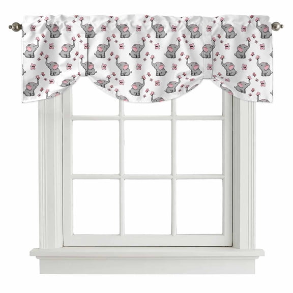 Elephants Butterflies Tie Up Valance Curtains Cartoon Cute Modern Animal Adjustable Light Filtering Tie Up Valance Small Window Shade for Kitchen Bedroom Cafe 42" W x 12" L