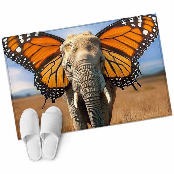 Elephants Butterfly Bathroom Rug Washable 2x3 Entryway Rug Non Slip Modern Abstract Art Animals Front Door Mat Low Pile Indoor Doormat Throw Floor Carpet for Kitchen Bedroom Entrance