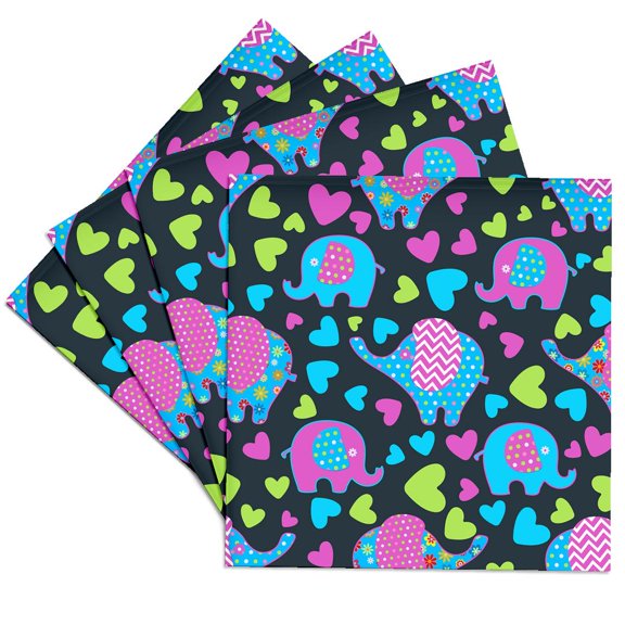 3drose, Elephants, Chevron Stripes, Dots, Hearts, Pink, Blue, Green, Bright Colors, Cute, Pattern, Set of 4 Ceramic Tile Coasters