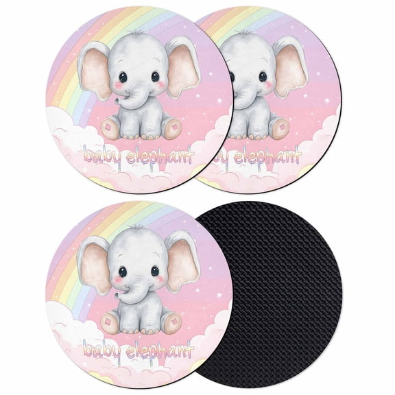Elephants Coasters Set of 4, Absorbent Coasters for Drinks, Cute Rainbow Clouds Pink Purple Coaster for Desk Coffee Table Protection, Home Decor House Warming Gifts 4"