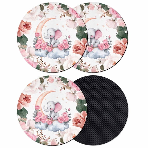 Elephants Coasters Set of 4, Absorbent Coasters for Drinks, Pink Elegant Spring Floral Botanical Coaster for Desk Coffee Table Protection, Home Decor House Warming Gifts 4"