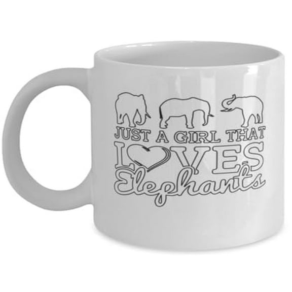 Elephants 11 oz Coffee Mug - Just A Girl Who Loves Unique Zoo-Themed White Ceramic Gift