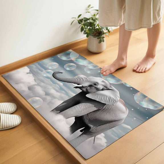 Elephants Door Mat 16x24 Inch Fantasy Bubbles Cloud Entryway Rug with Non-Slip Rubber, Inside Floor Mats Front Door Rug Welcome Mat for Living Room Bathroom Bedroom Home Office