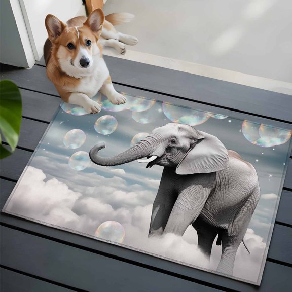 Elephants Entryway Area Rug 2x3 Fantasy Bubbles Cloud Low-Profile Area Rugs with Non Slip Backing Indoor Door Mat for Entrance Living Room Bedroom Home Office