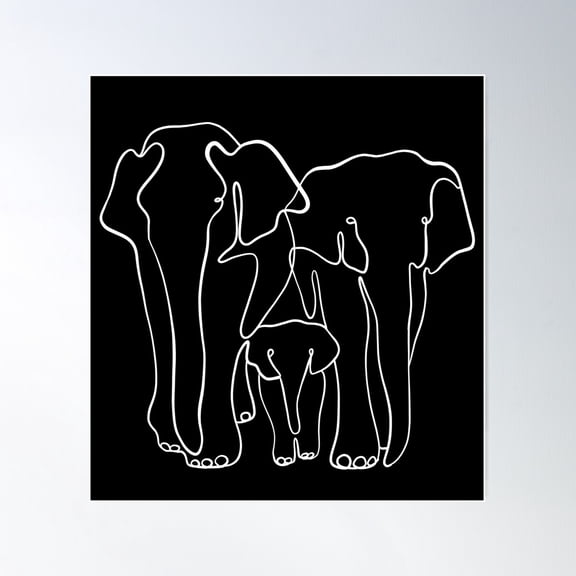 Elephants Family In White Poster Wall Art, Modern Wall Decor For Living Room Bedroom, 24x36 UNFRAMED