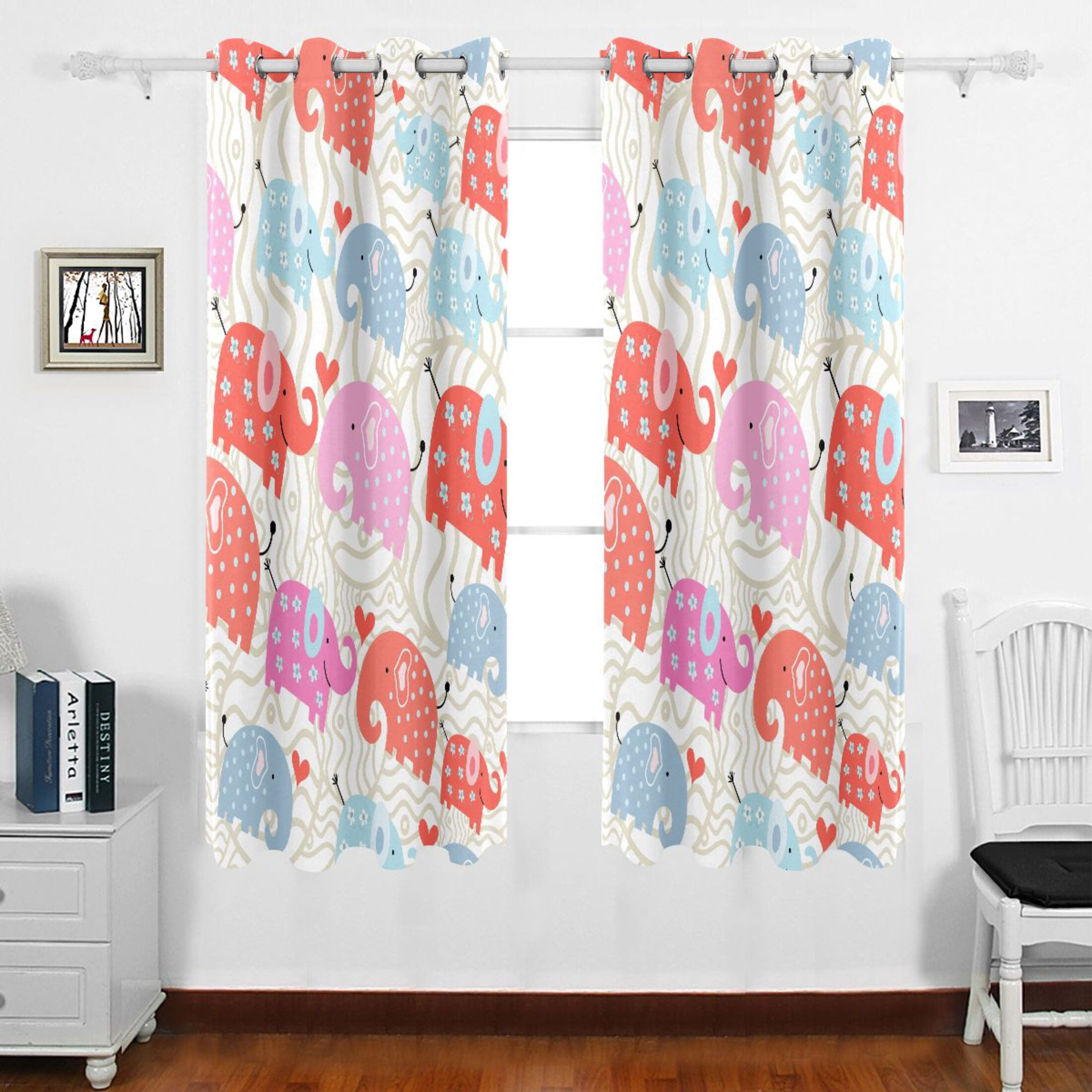 Kids Blackout Curtains With Cartoon Elephants & Tropical Plants - 72x63 Inch Set Of 2 Panels, Grommet Top, Sun Blocking & Noise Reducing For Bedroom
