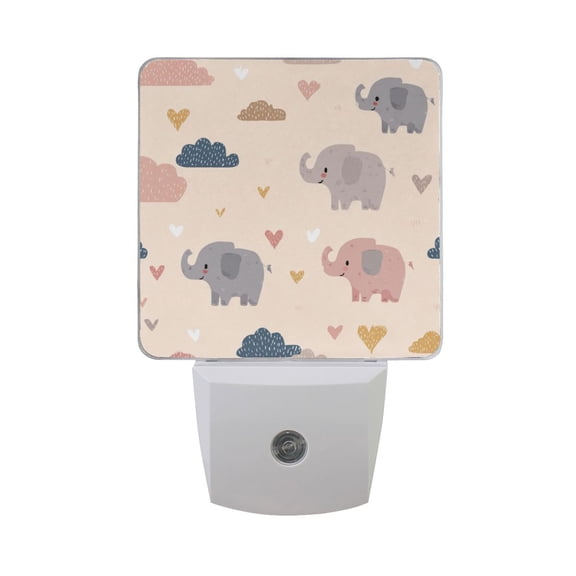 Elephants Hearts Clouds Cartoon Valentine LED Night Light Sensor Lamp Plug-in Adjustable Brightness 2 Pack