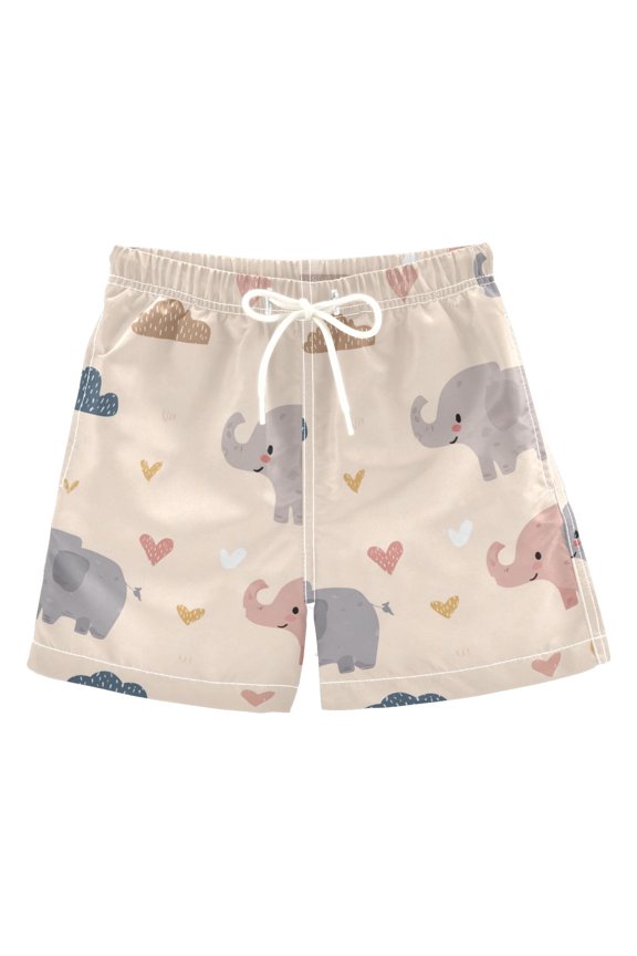 Elephants Hearts Clouds Cartoon Valentine Swim Trunks Board Shorts Beach Pants Bathing Bottoms 3T
