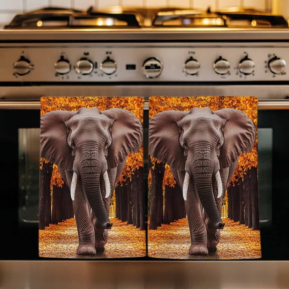 Elephants Kitchen Towels Set of 1, Yellow Leaves Trees Modern Art Animals Absorbent Dish Towels for Kitchen, Microfiber Hand Towel, Quick Drying Tea Towel for Cleaning Decorative Dishcloths