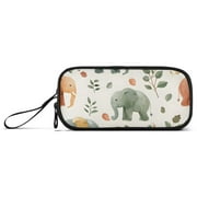 Elephants Leaves Pencil Case Stationary Holder Pen Bag Pencil Pouch Tool Organizer 3 Compartments