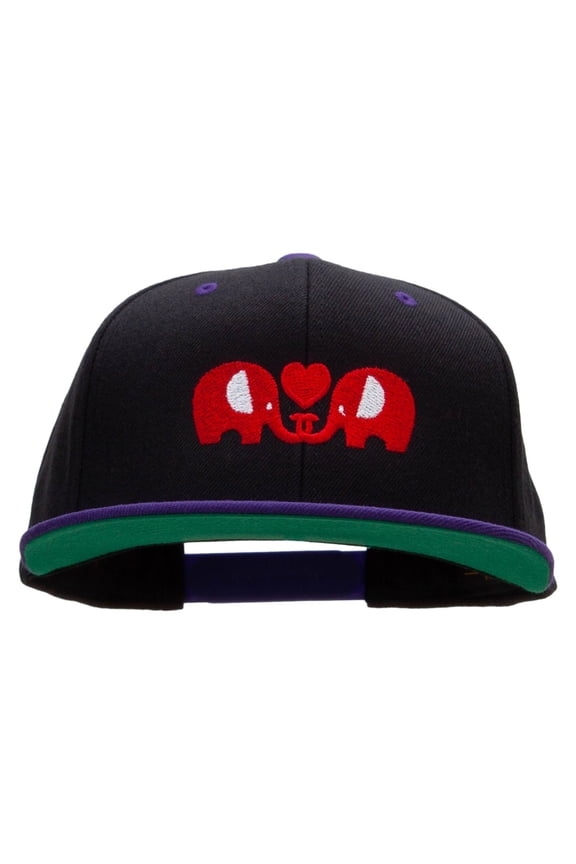 Elephants' Love Embroidered Wool Blend 2 Tone Classic Snapback - Black Purple OSFM