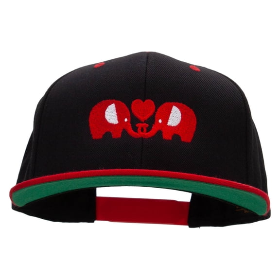 Elephants' Love Embroidered Wool Blend 2 Tone Classic Snapback - Black Red OSFM