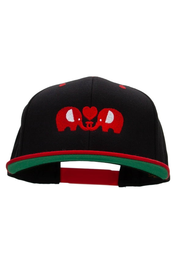 Elephants' Love Embroidered Wool Blend 2 Tone Classic Snapback - Black Red OSFM