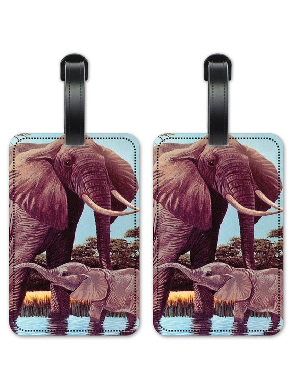 Elephants - Luggage ID Tags / Suitcase Identification Cards - Set of 2