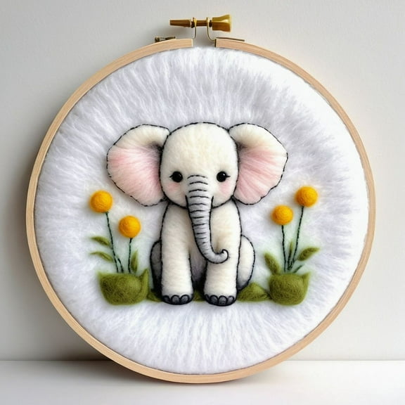 Elephants Needle Felting Set, Beginner Felt Painting Set, With Wool Felt Painting Set, Decorative Frame, Suitable for Home Decoration, Christmas Gift