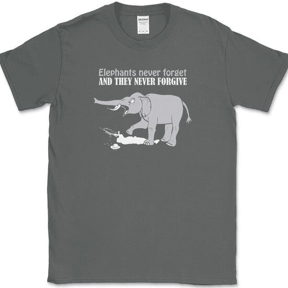 Elephants Never Forget T-Shirt Funny Hunter Animal Humor Tee - Charcoal, 2XL