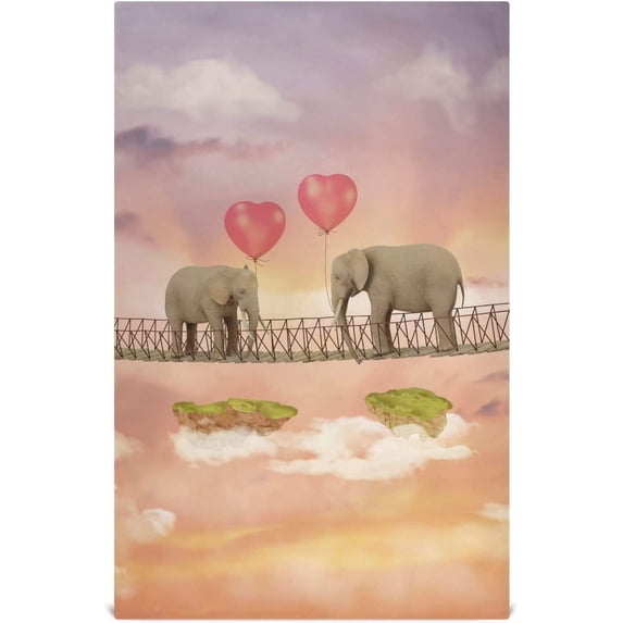 Elephants On Bridge Kitchen Dish Towels Set of 1 Absorbent Hand Towels, Lint-Free 18"x28" Valentine's Day Dishcloths Fast Drying for Cooking Baking Home Clean