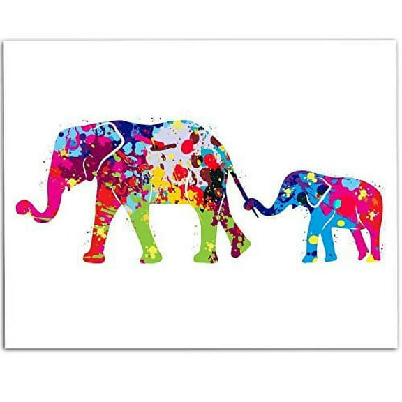 Elephants Paint Splatter - 11x14 Unframed Art Print - Great Nursery/Child's Room Decor or Gift to Animal Lovers