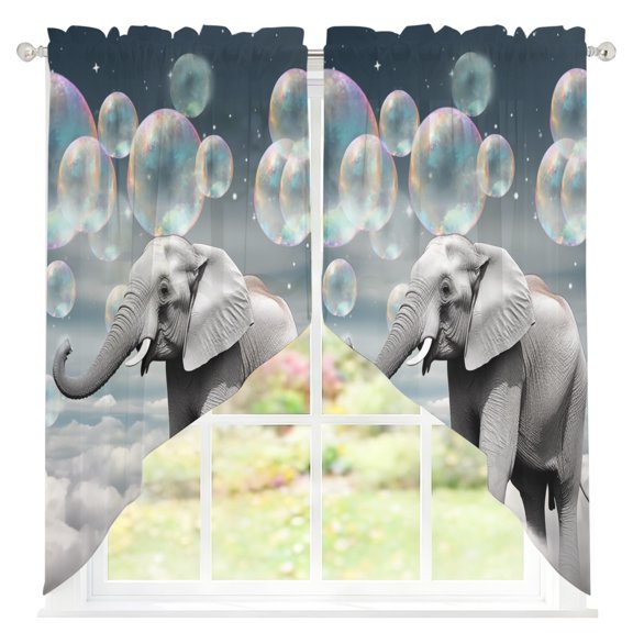 Elephants Sheer Curtains Swag Valances for Windows Fantasy Bubbles Cloud Rod Pocket Swag Curtain Small Window Curtain for Kitchen Living Room Bedroom, 1 Pair 28"W x 36"L