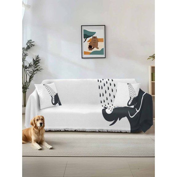Elephants Showering Couch Cover for Dogs, Modern Abstract Art Funny Animals Washable Sofa Covers Slipcover for Pets Dogs Futon Cover, Couch Recliner Covers, Oversized Chair Slipcover 71"x91"