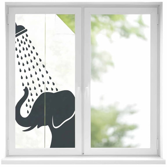 Elephants Showering Window Privacy Film, Modern Abstract Art Funny Animals Static Cling UV Sun Blocking Heat Control Window Tint Day and Night, Non-Adhesive One Way Privacy Cover 19.6''x39.3''