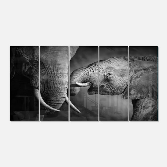 Elephants Showing Affection 28 in x 60 in Painting Art Prints, by Designart