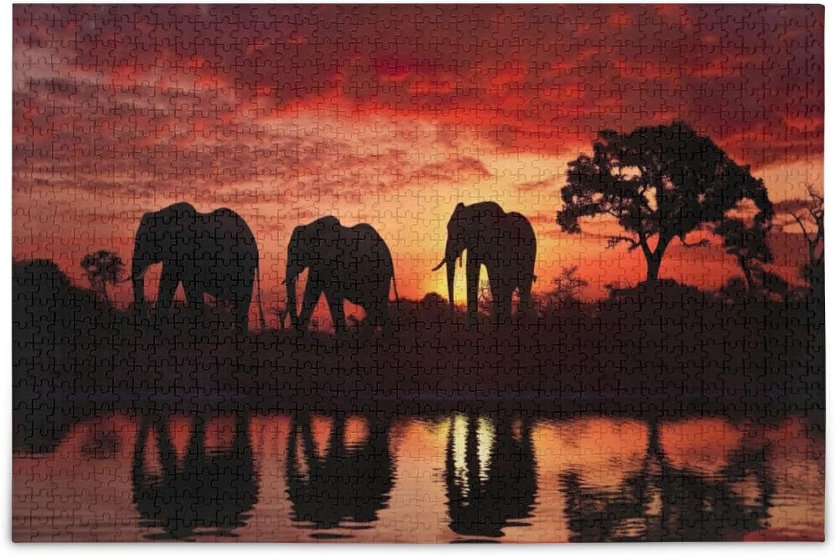 Elephants Silhouetted Jigsaw Puzzles for Adults 500 Piece, Puzzles 500